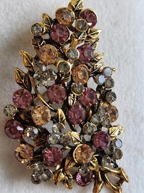 Gold-Tone Floral Cluster Brooch with Pink and Champagne Stones